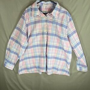 Women's Pink Purple Plaid Button Down Tunic - 24W Plus - Easter Spring Casual